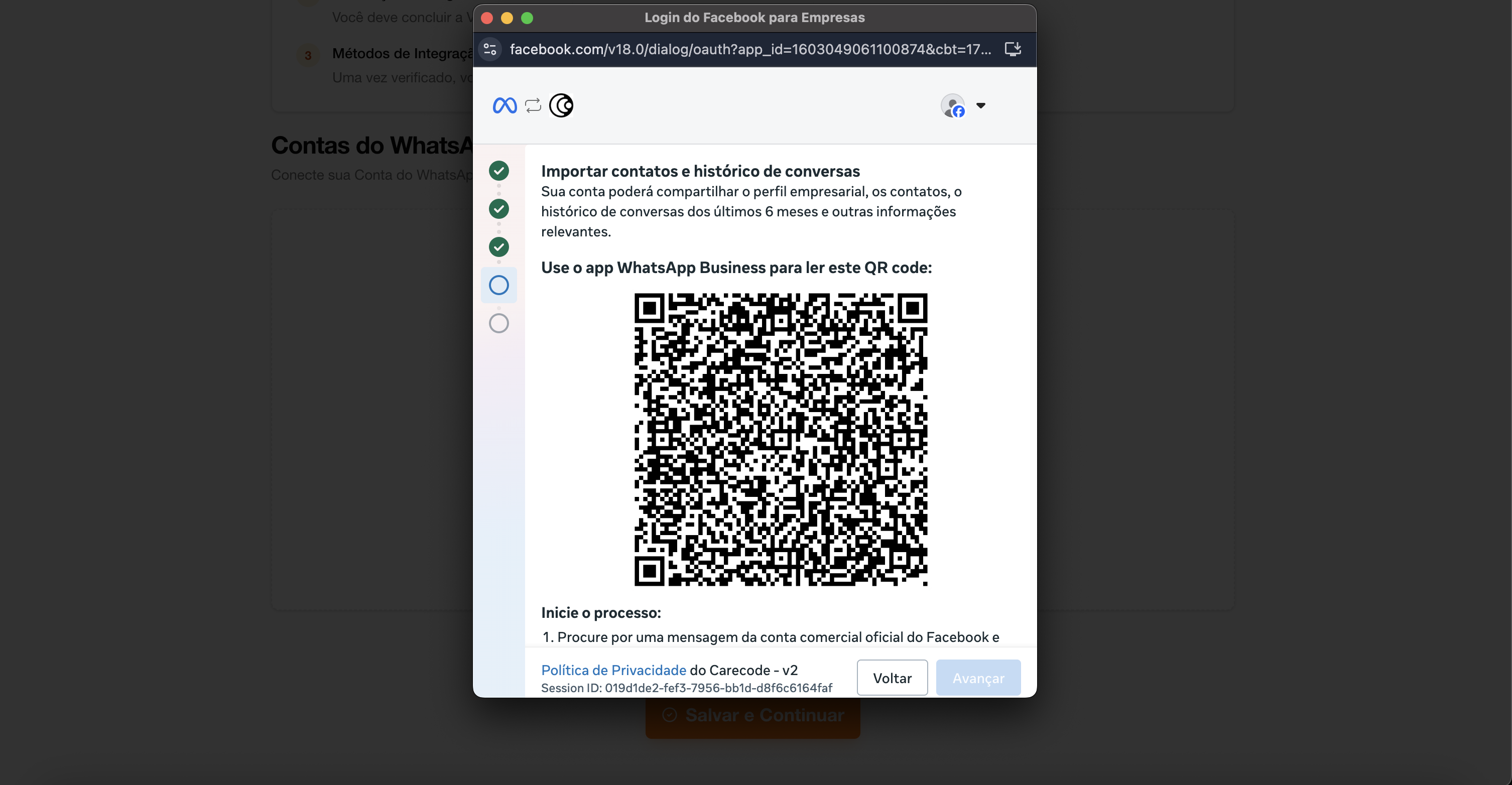 QR Code para confirmação no celular