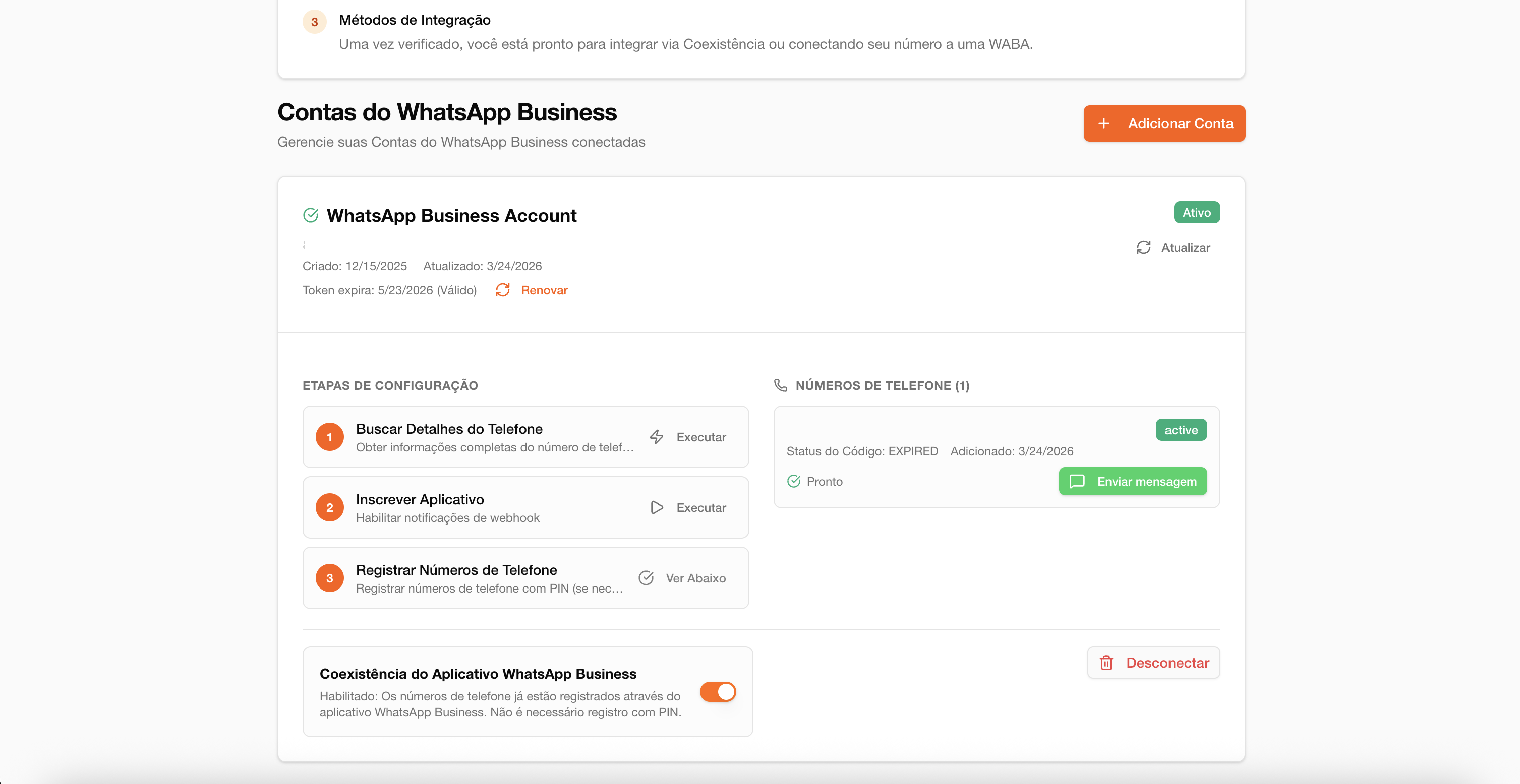 Portal da Carecode com WhatsApp conectado com sucesso